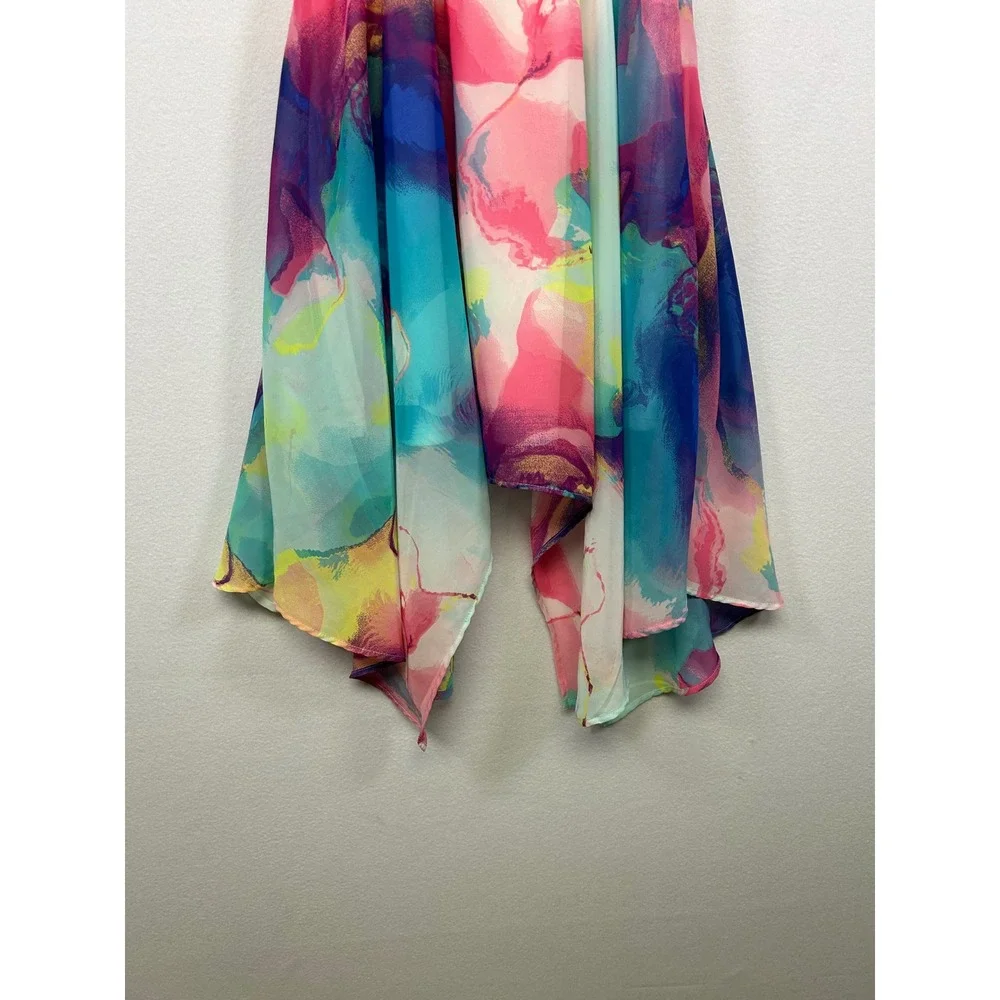 Boho Watercolor The Childrens Place Girls 10/12 Multi Ruffle High-Low Dress - Picture 9 of 10